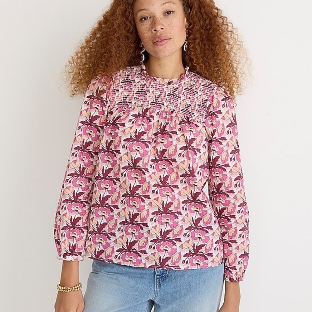 J.Crew Smocked button-back top in Liberty® Butterfield Poppy organic cot…